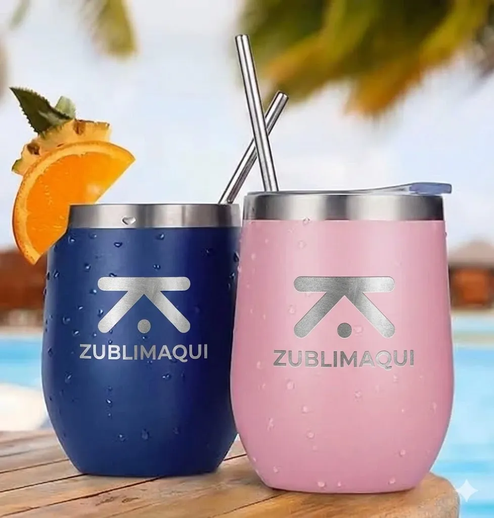 Termo Vinero 12 Oz c/Pitillo Grabado Laser (Negro)