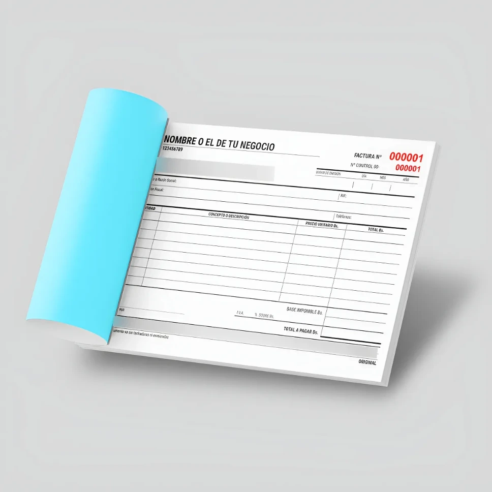 Talonario Factura Seniat Media Carta 1 Color 50 Hojas Personalizado
