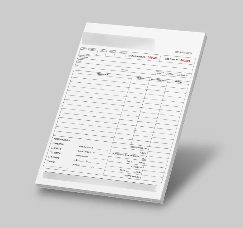 Talonario Factura Seniat Carta 1 Color 50 Hojas Personalizado